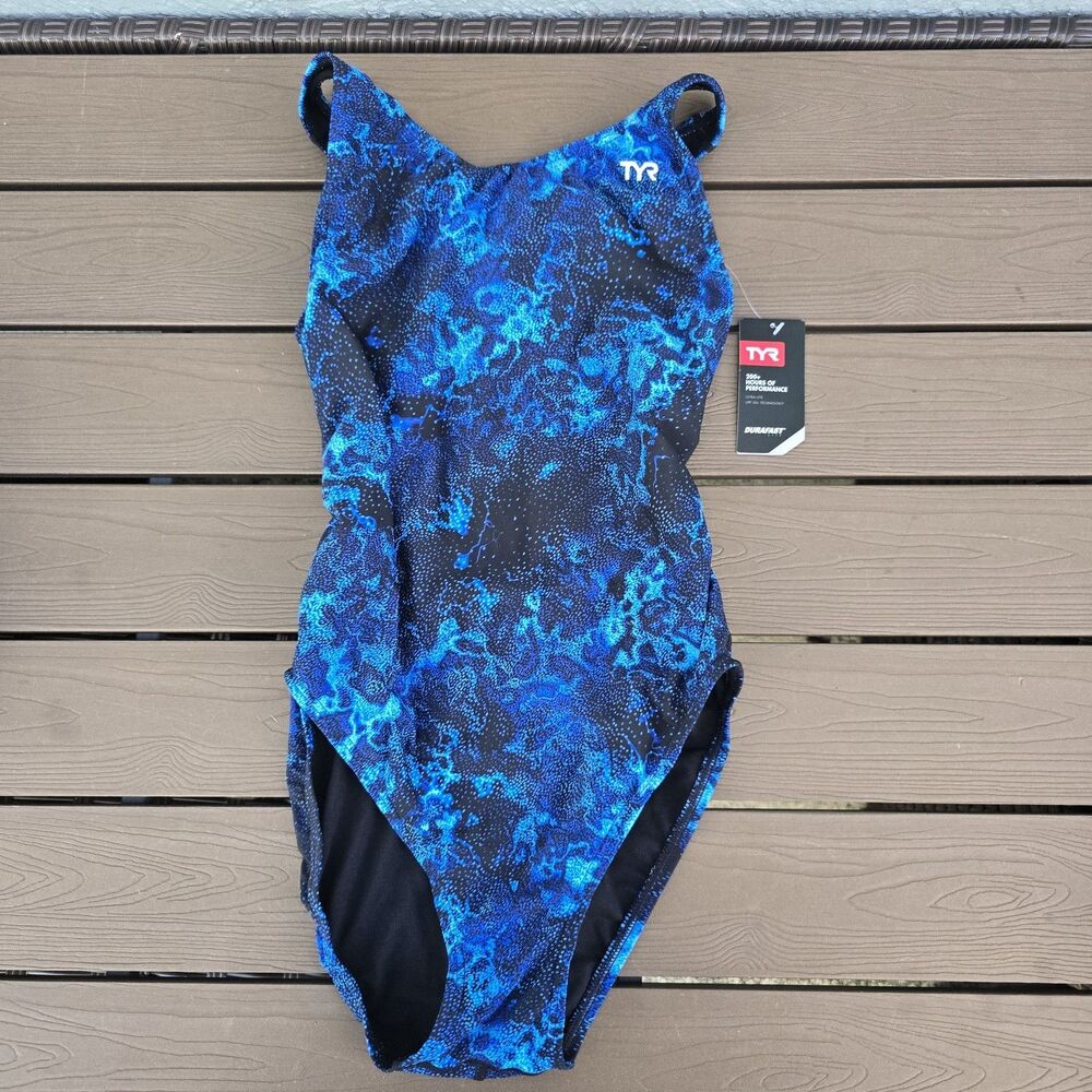 TYR Durafast Lite Women's Diploria Blue Maxfit One Piece Swim Sz 30 New